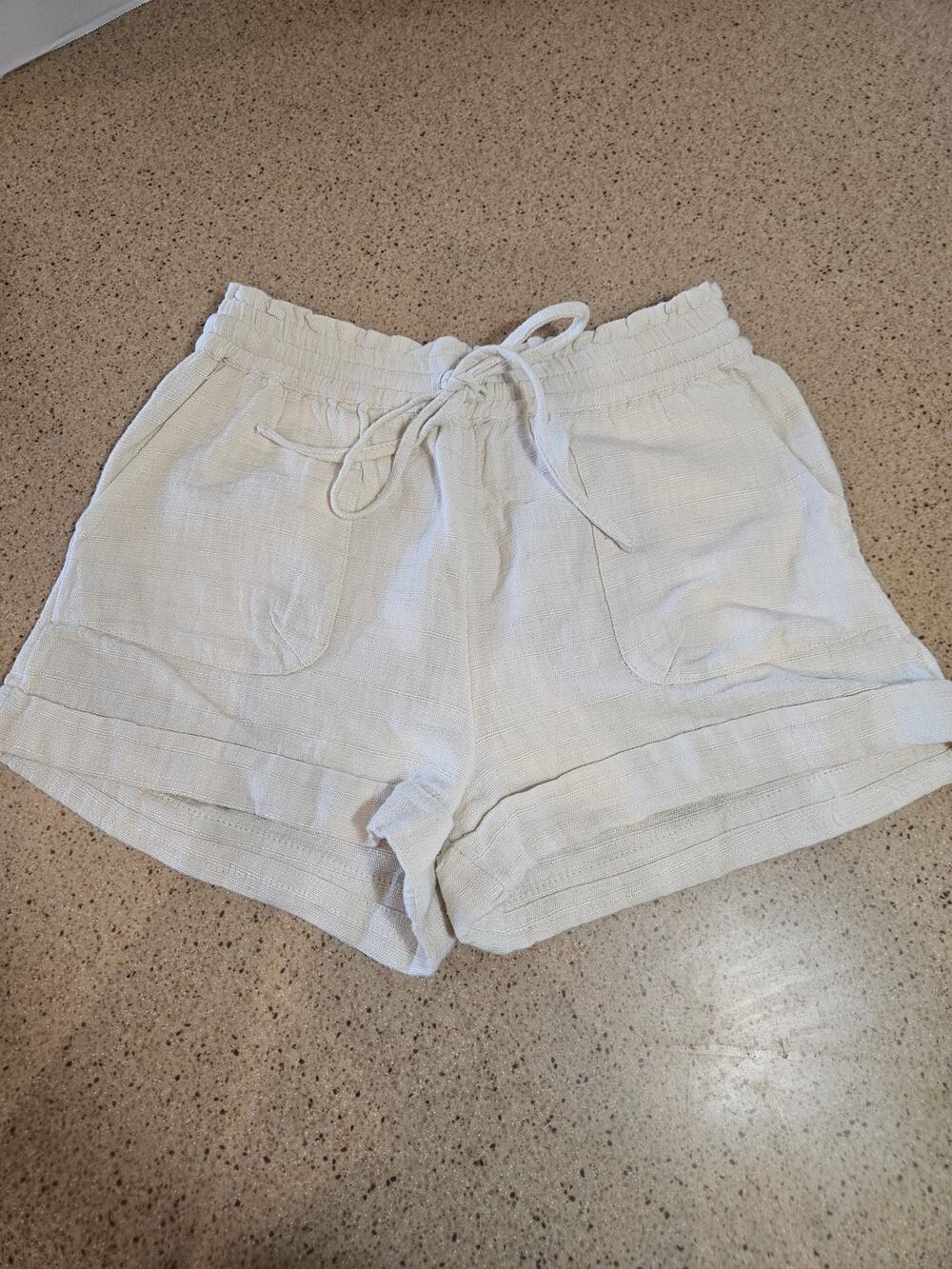 Urban Outfitters UO Mya Linen Blend Drawstring Shorts Cream Off-White Size S